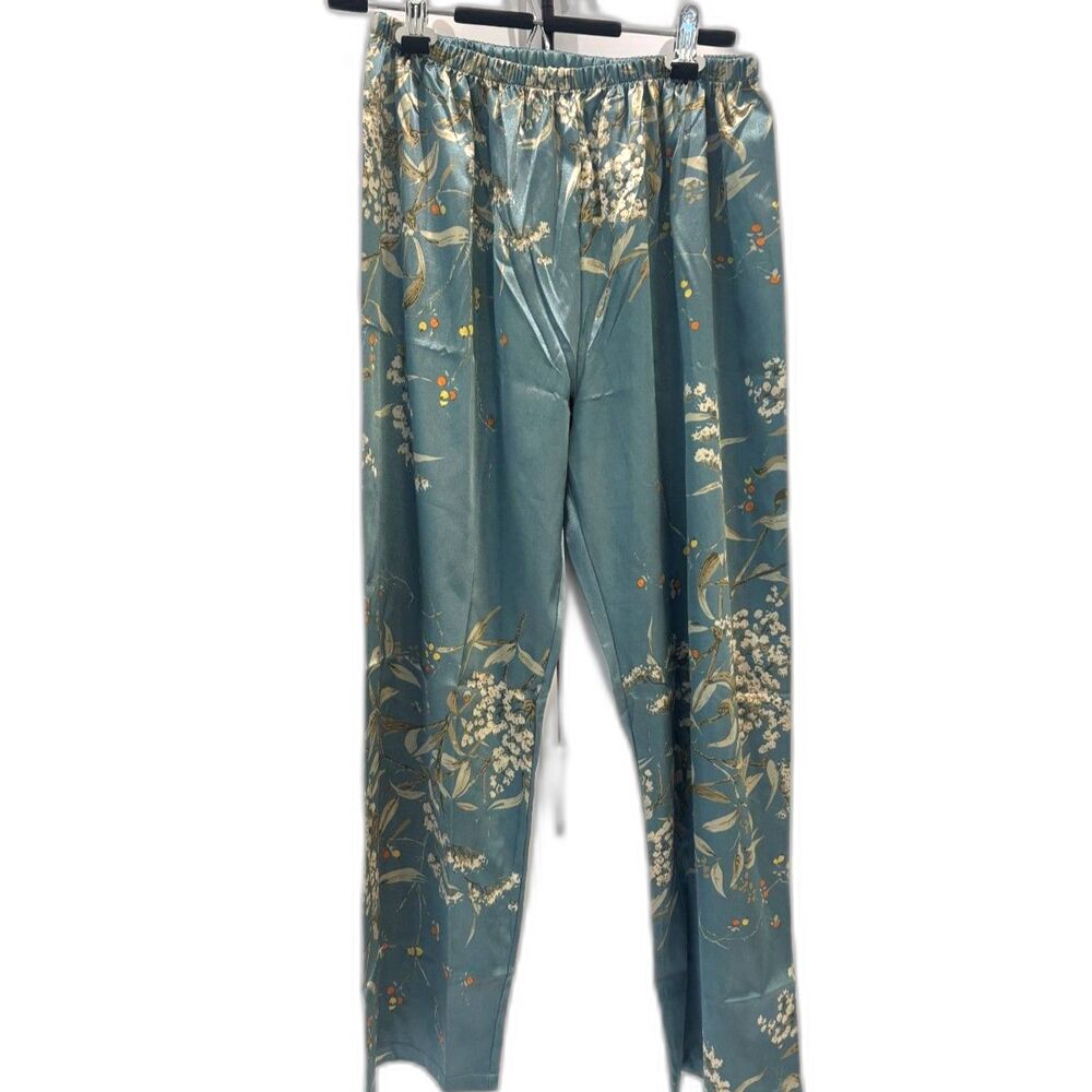 Silky Satin Floral 2 Piece Set XL | Cowl Neck Cami + Wide Leg Pants Cottagecore - Picture 5 of 5